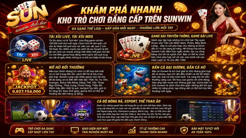 Sunwin sở hữu hơn 200+ trò chơi đổi thưởng xanh chín
